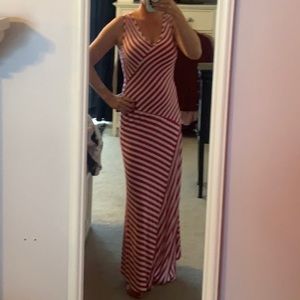 Pink and White Striped Maxi Dress